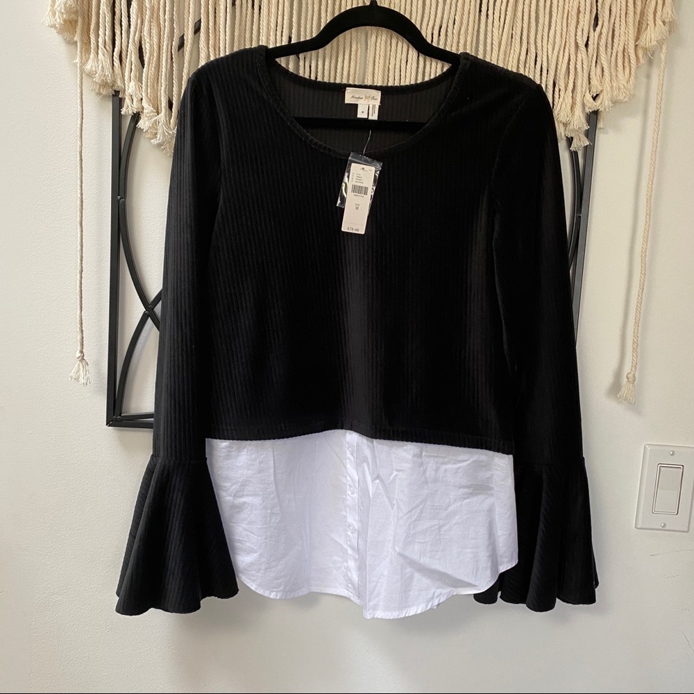 Meadow Rue by Anthropologie velvet bell sleeve top